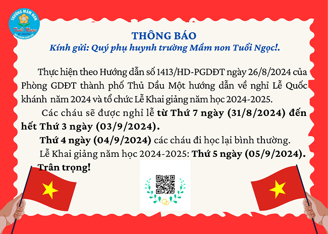 THÔNG BÁO NGHỈ LỄ 2 9